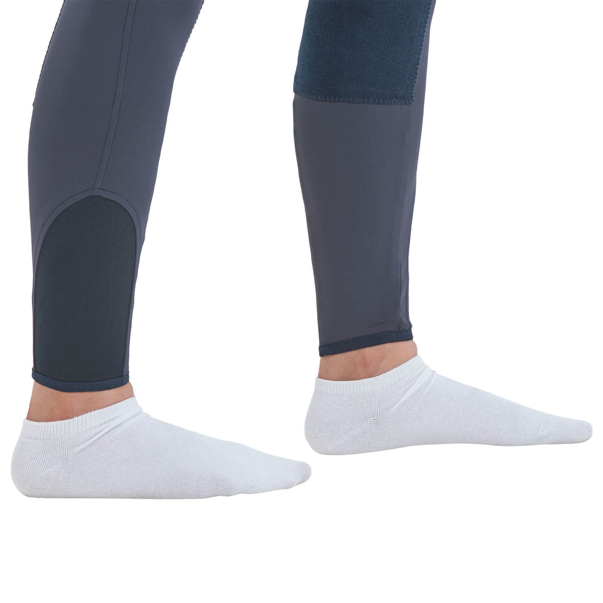 Reithose Damen Full-Grip Malika Pro Damenreithose Vollbesatz, Marine, Detailaufnahme an den Beinen getragen.