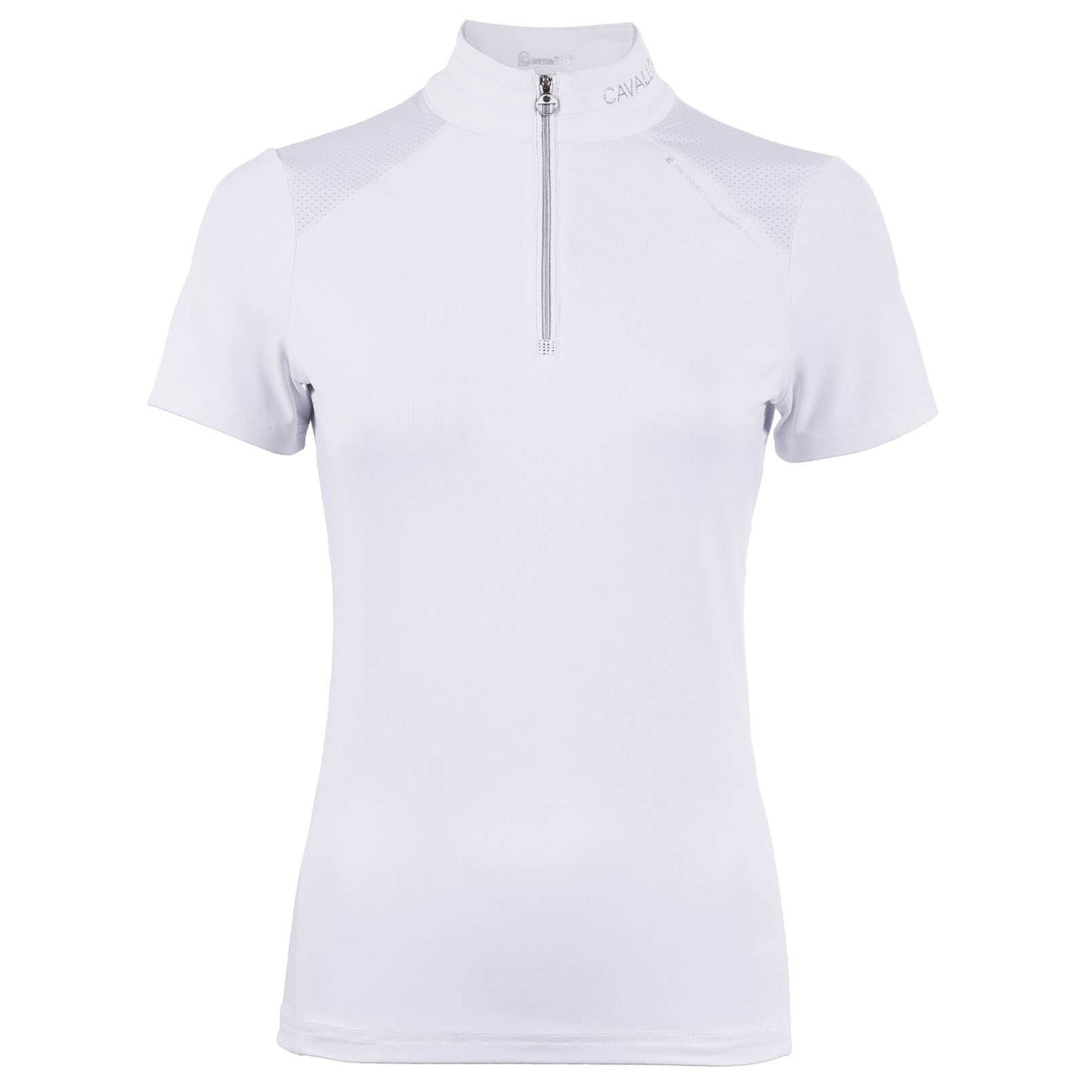 Cavallo Turniershirt CAVALCOMP Halfzip Shirt, White, Produkt allein auf weißem Hintergrund.