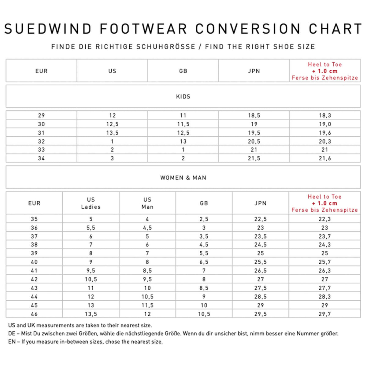 Suedwind Reitstiefel Nova Tall Vegan, Schuhgrößentabelle mit Größenübersicht.