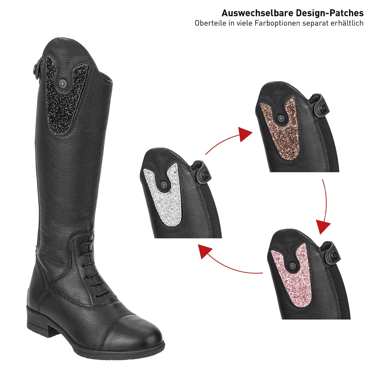 Suedwind Equestrian Patches Nova Kids Fun, mehrere Farbvarianten, Detailansicht am Kinderreitstiefel.