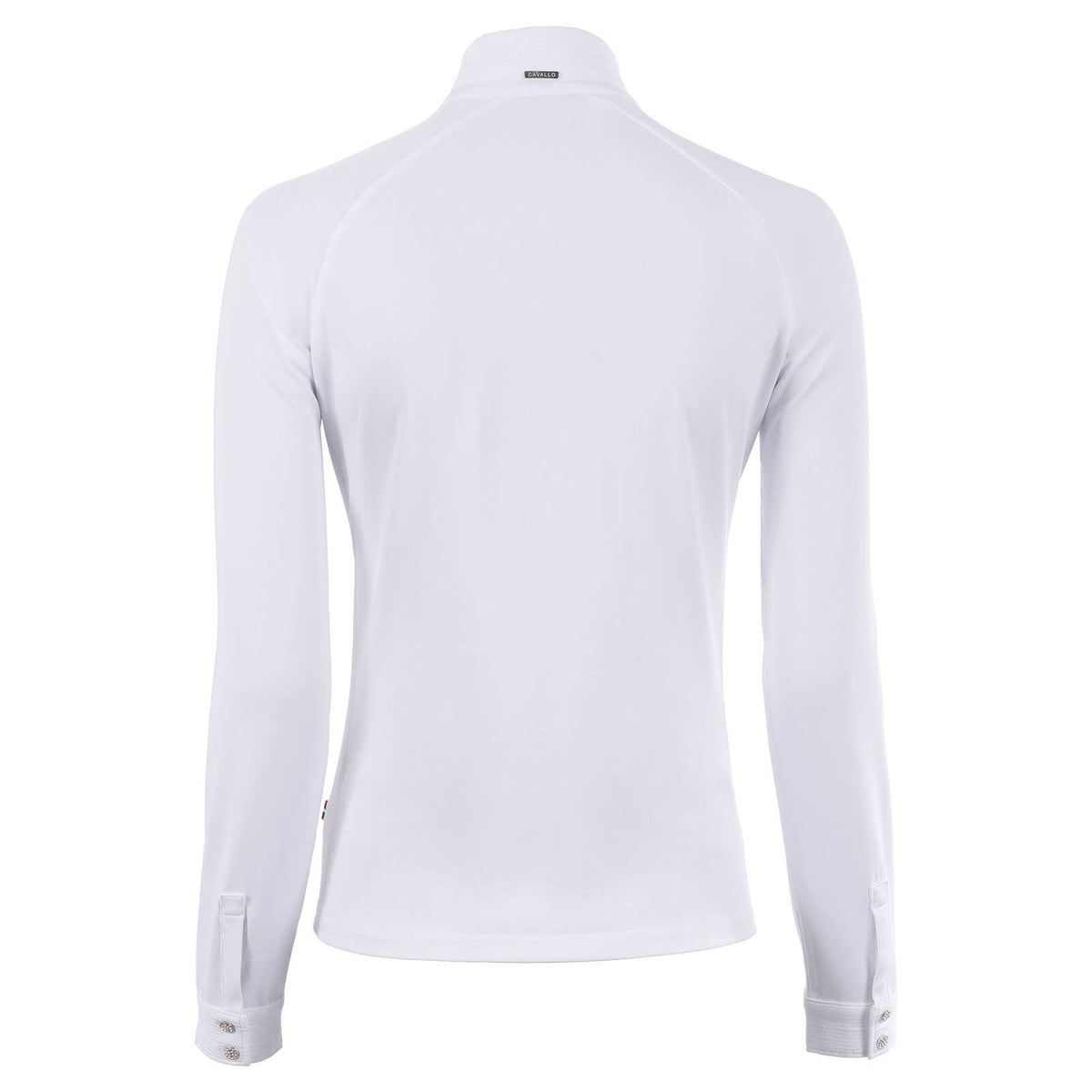 Cavallo Turniershirt Langarm Damen Cavaluv Halfzip Langarmshirt, Weiß, Rückansicht des Produkts allein.
