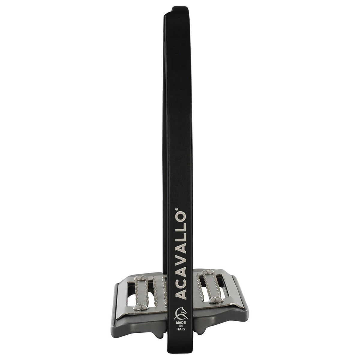 Acavallo Steigbügel Arco Evolution, Schwarz, Produkt allein auf weißem Hintergrund.