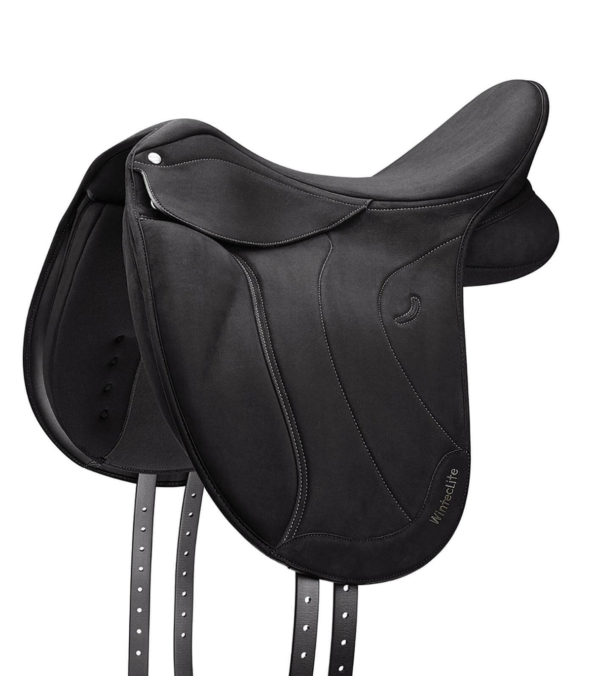 WintecLite HART D´Lux DR-Sattel, Schwarz, Dressursattel allein auf weißem Hintergrund.