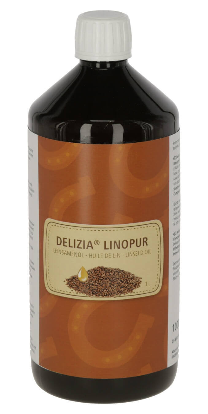 Delizia® Leinsamenöl LinoPur, 1 L, Produkt allein auf weißem Hintergrund.