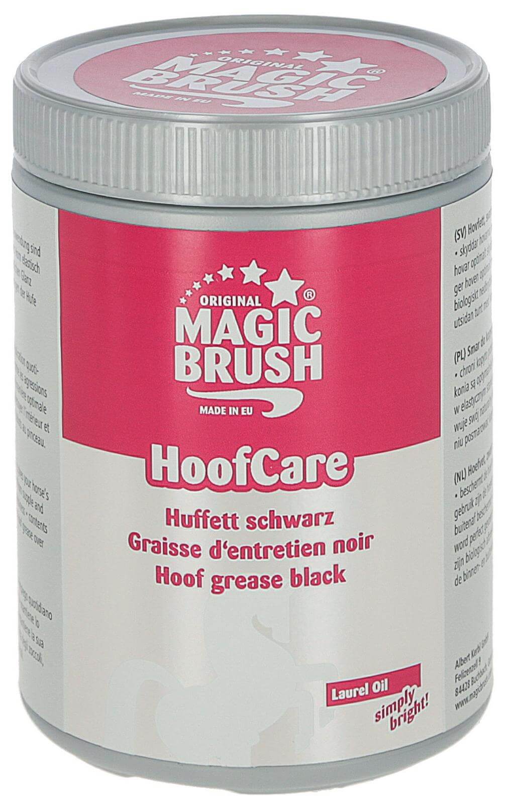 Magic Brush Huffett Hufpflege schwarz, Produktdose einzeln auf weißem Hintergrund.