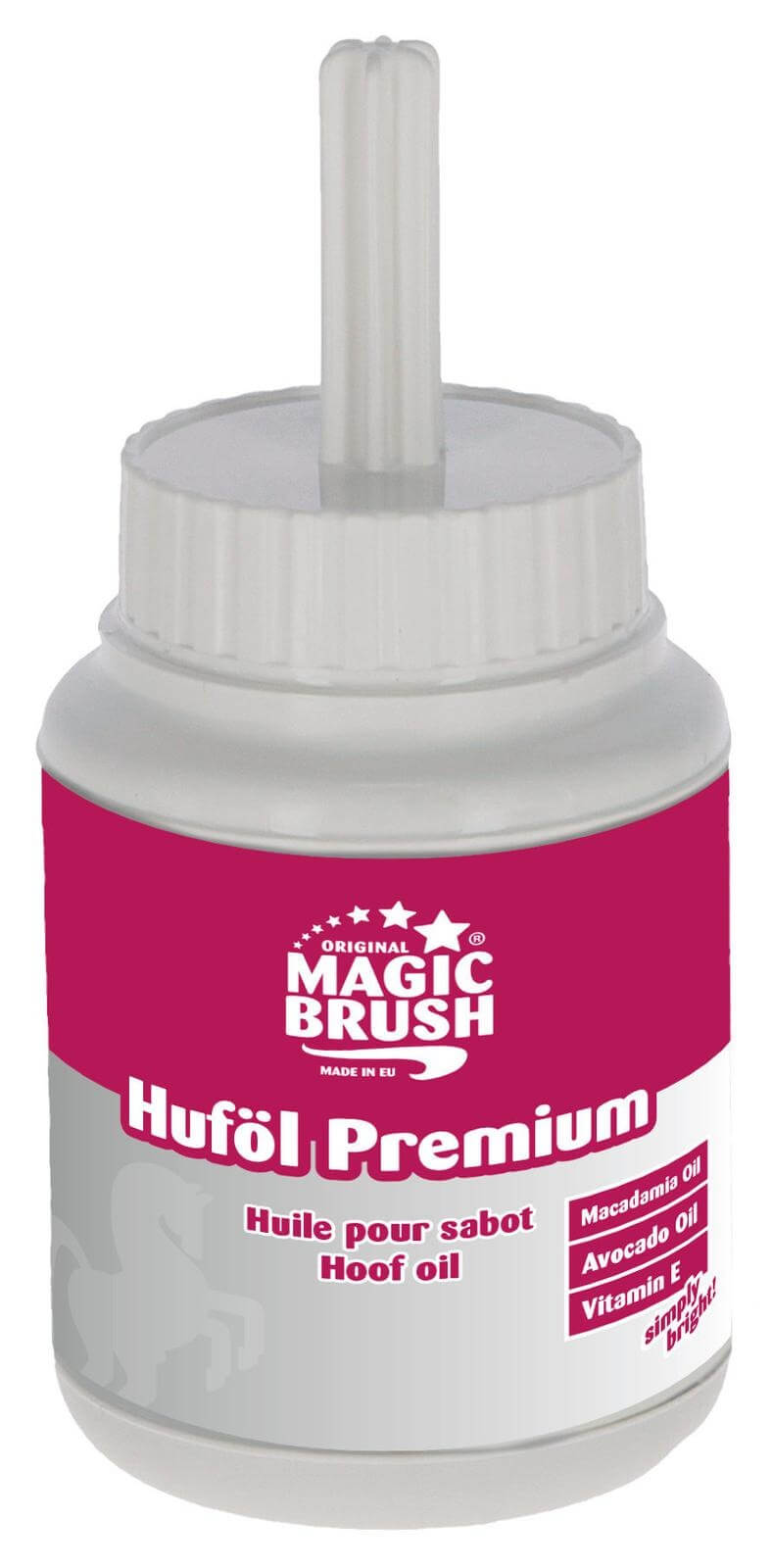 Magic Brush Huföl Premium Hufpflege, Produkt allein auf weißem Hintergrund.
