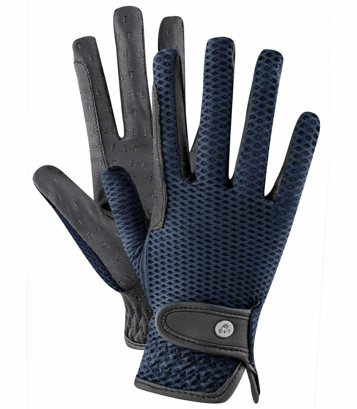 Reithandschuh Nantes, Tiefblau, Paar Handschuhe auf weißem Hintergrund.