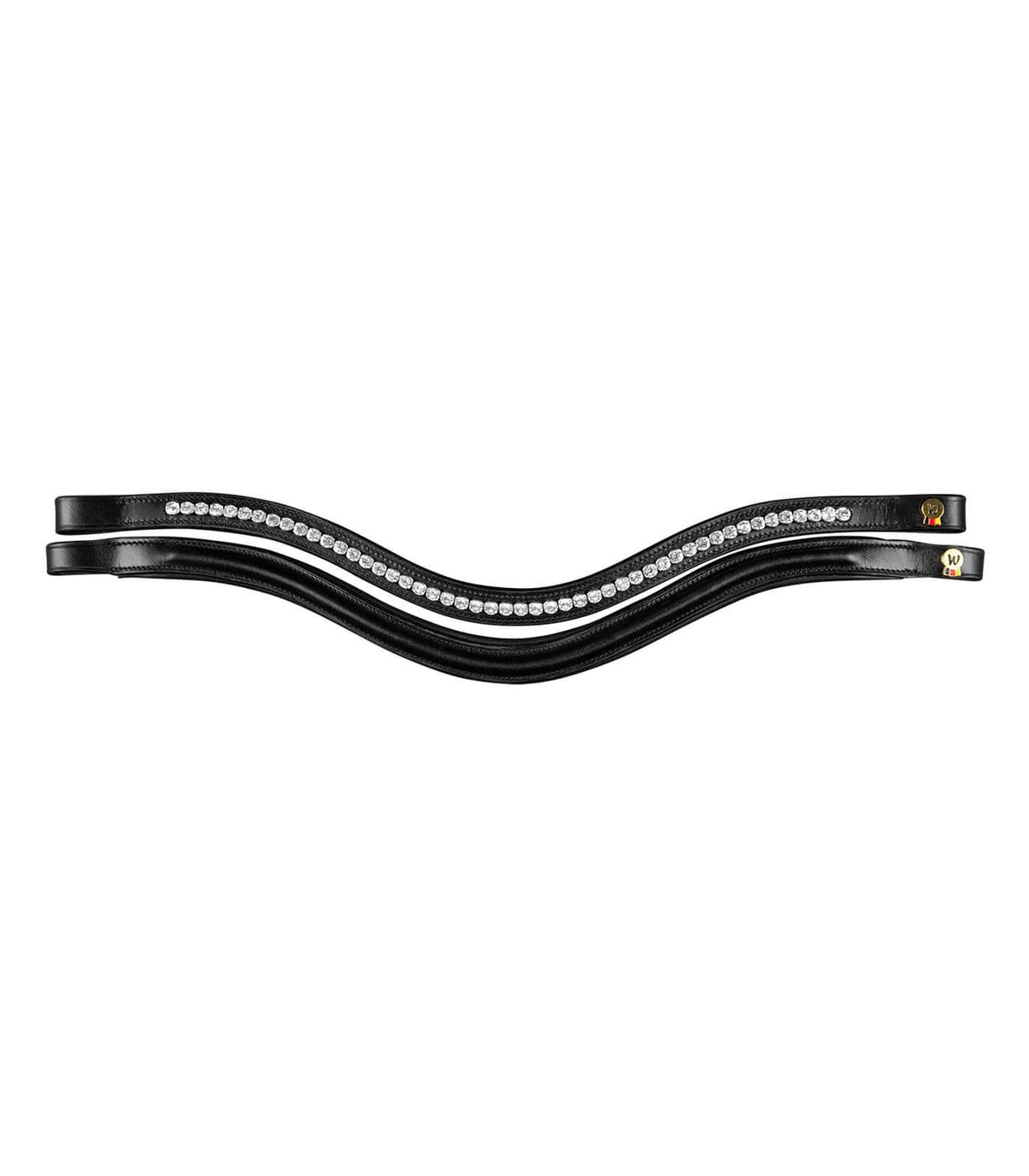 S-Line Trensenzaum Harmony, Schwarz, gebogener Trensenzaum mit Strassdetail auf weißem Hintergrund.