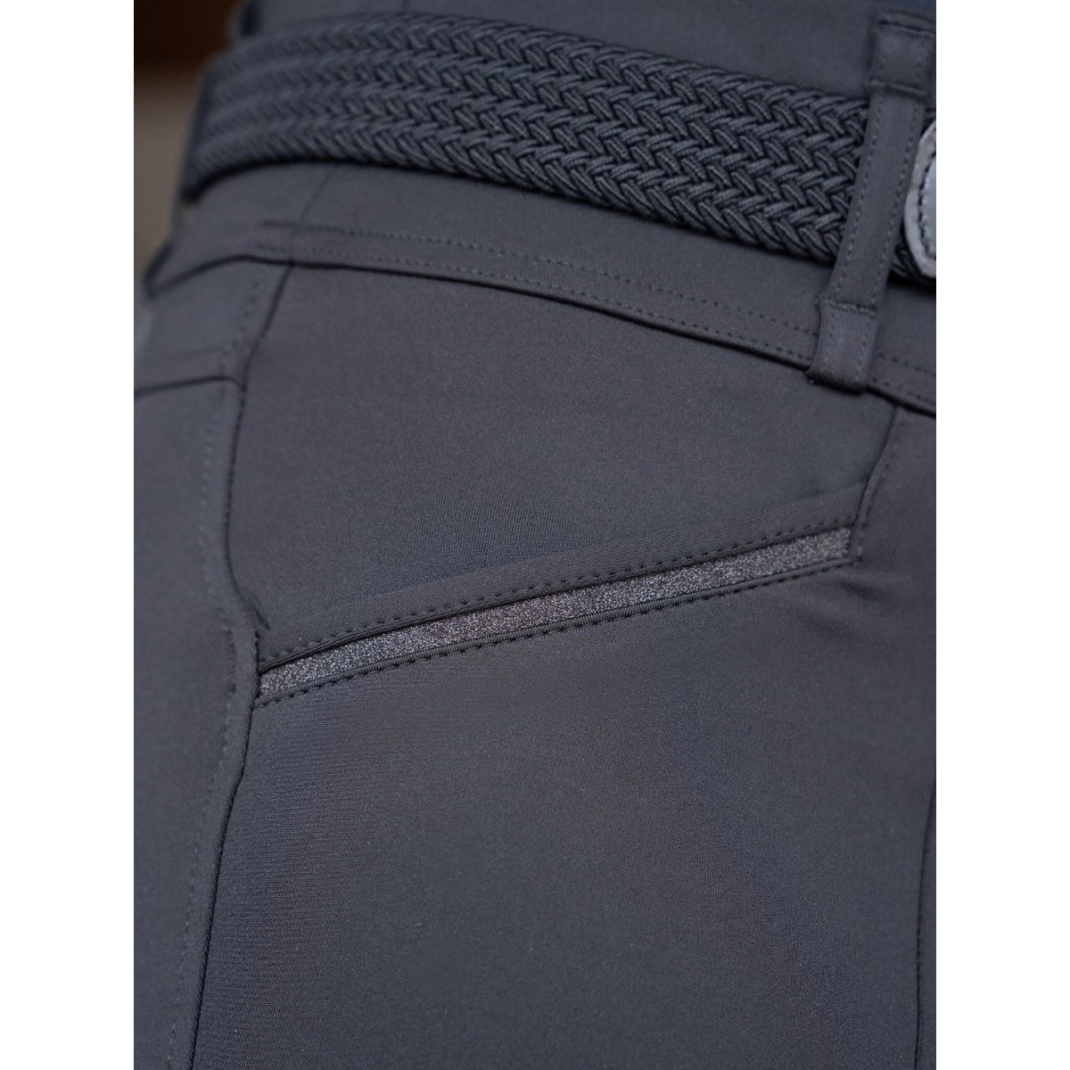 Reitleggings Damen Full-Grip Premium Black Glimmer Vollbesatz