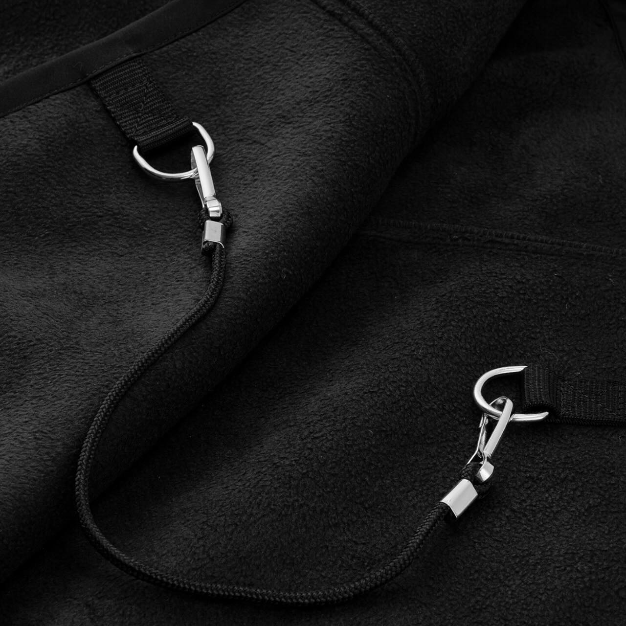 Ausreitdecke Heavy Fleece Quarter Blanket Black Nierendecke, Black, Detailaufnahme der Befestigung.