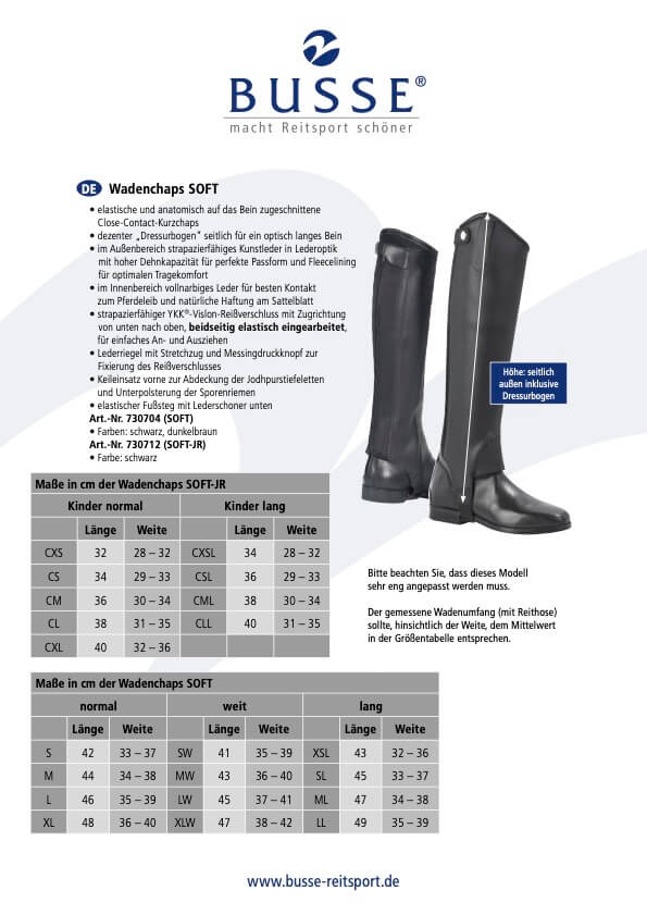 BUSSE Wadenchaps Soft Kurzchaps, schwarz, Detailaufnahme an einem Modell getragen.