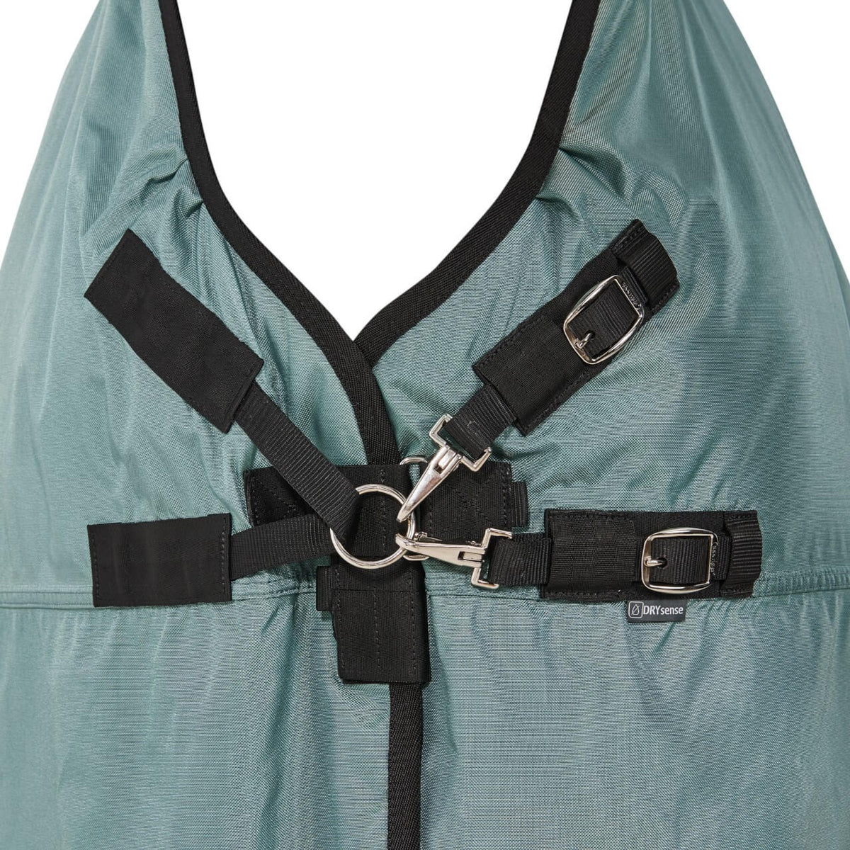 Outdoordecke 50g Flexible Pro Regendecke, Grün, Detailaufnahme der Brustverschlüsse.