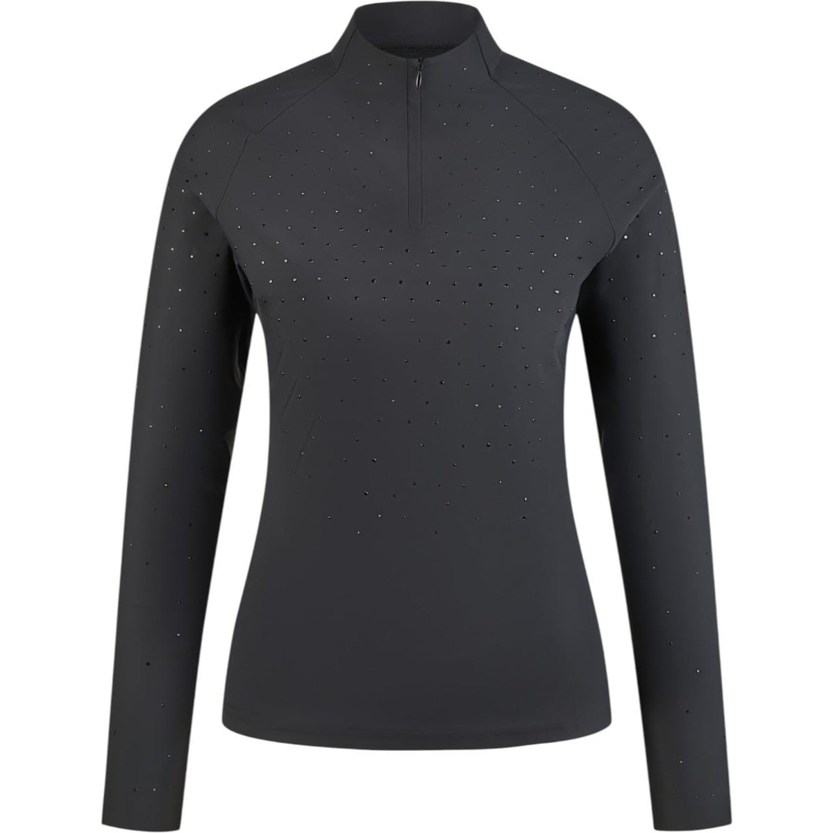 Pikeur Baselayer Damen Function Selection FS 2026 Zip-Shirt, Black, Produkt allein mit Strasssteinen auf weißem Hintergrund.