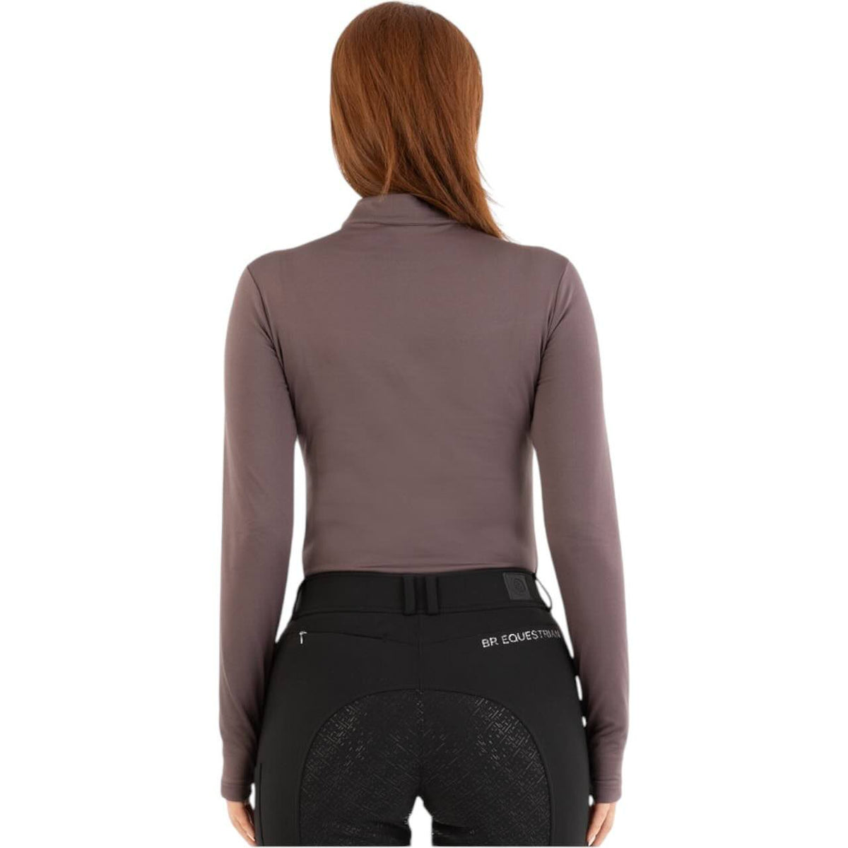 Baselayer Damen Half-Zip Jara HW 2025 Langarmshirt, Braun, Person von hinten trägt das Oberteil.