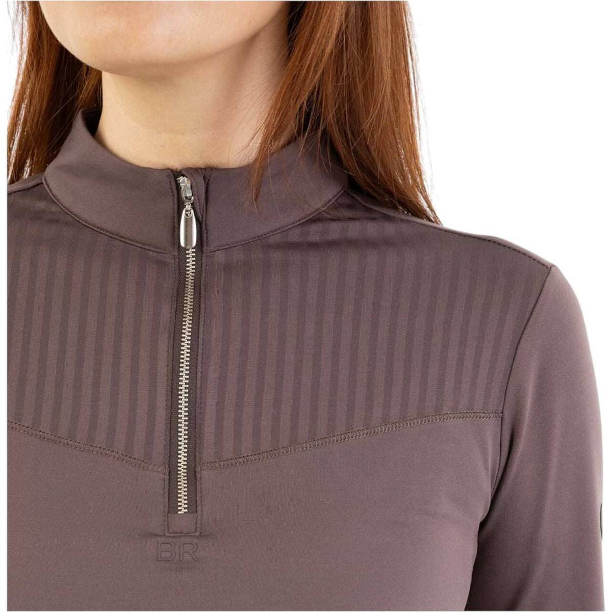 Baselayer Damen Half-Zip Jara HW 2025 Langarmshirt, Detailaufnahme am Oberkörper.