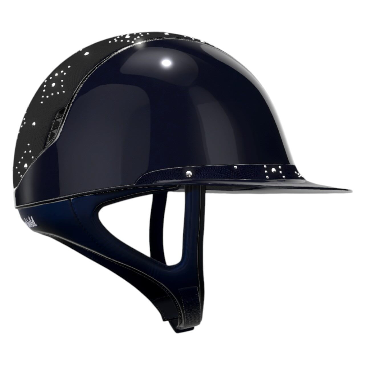 Reithelm Miss Shield 2.0 Glossy Blue Top + FB Celestial Crystal Navy Trim + Blason Black Chrome Konfiguration