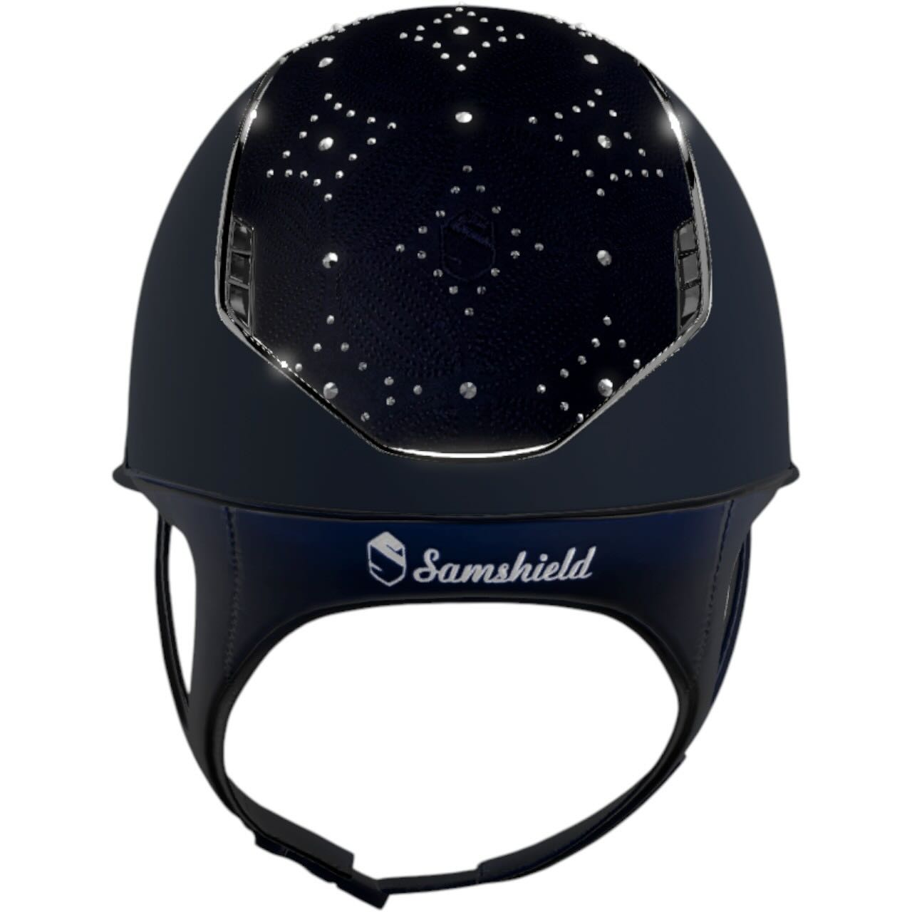 Reithelm Miss Shield 2.0 Shadow Blue Top + FB Celestial Crystal Navy Trim + Blason Black Chrome Konfiguration