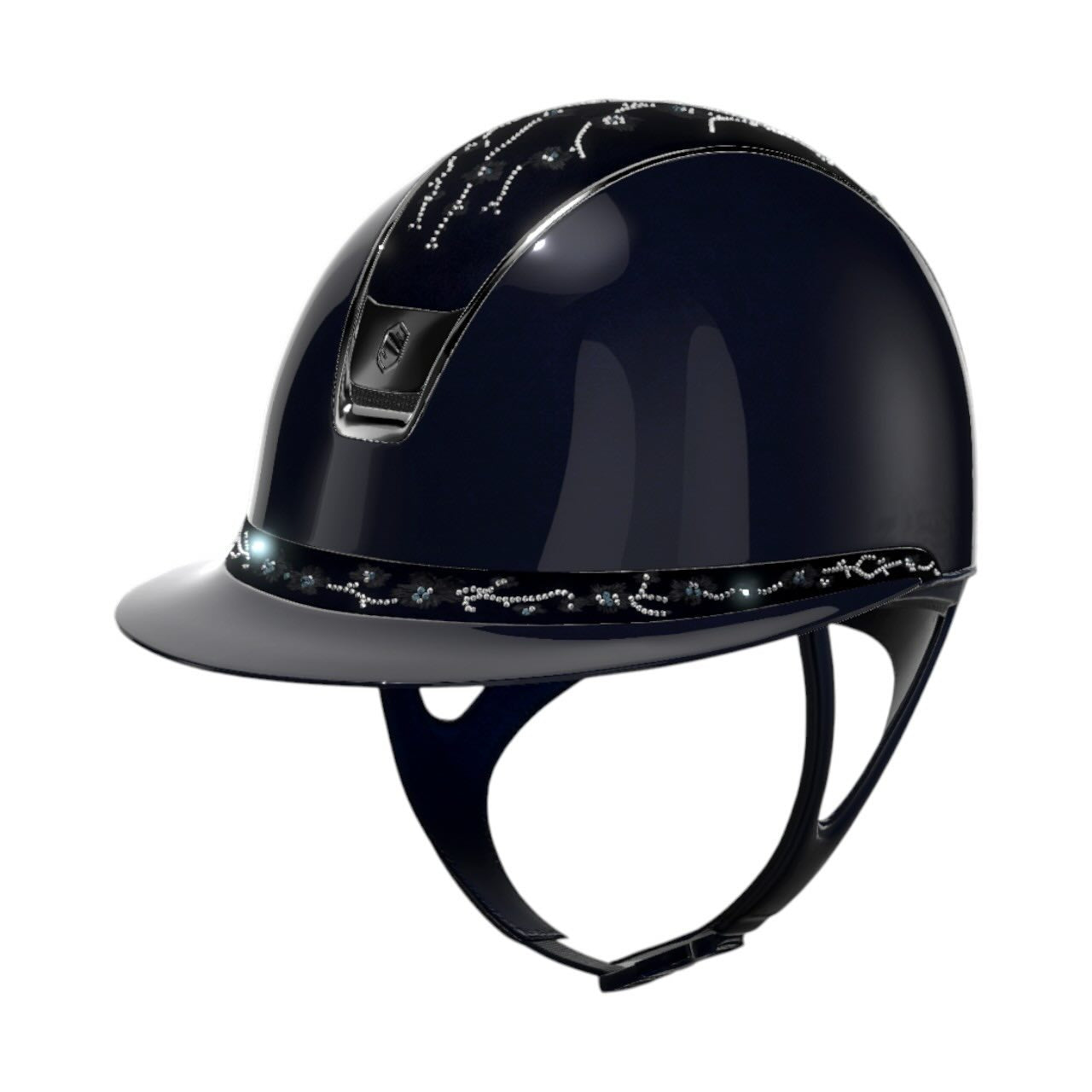 Reithelm Miss Shield 2.0 Glossy Blue Top + FB Cherry Blossom Navy Trim + Blason Black Chrome Konfiguration