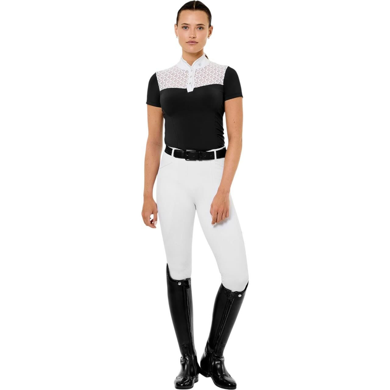 Turniershirt Damen Crystal Champion Copetition Top Black T-Shirt