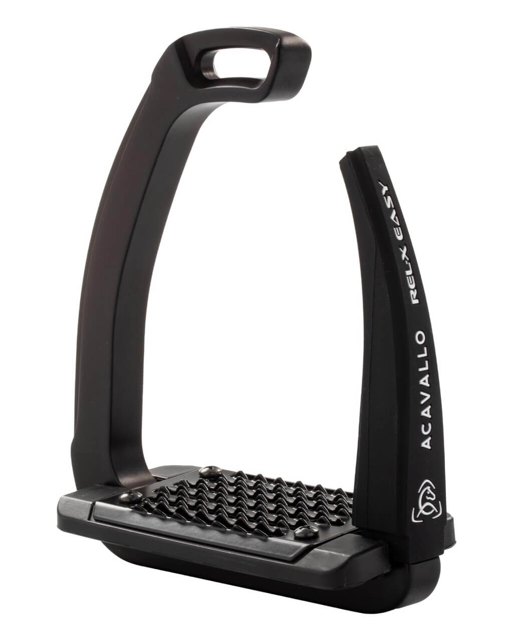 Acavallo Steigbügel Real-X Easy Sicherheitssteigbügel, Total Black, Produkt allein auf weißem Hintergrund.