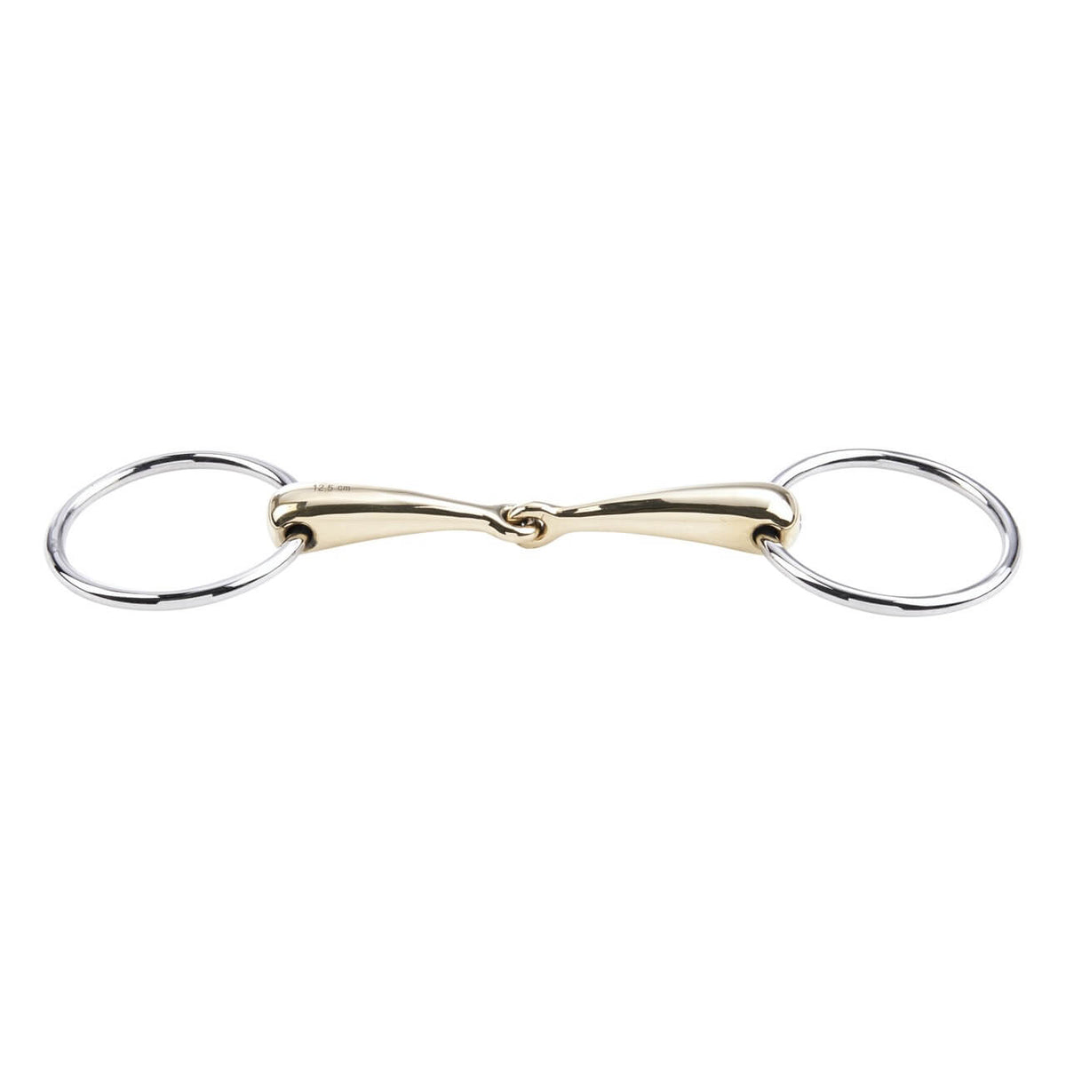 Wassertrense Einfach Gebrochen KAUGAN® 18 mm Gebiss, Gold, Produkt allein auf weißem Hintergrund.