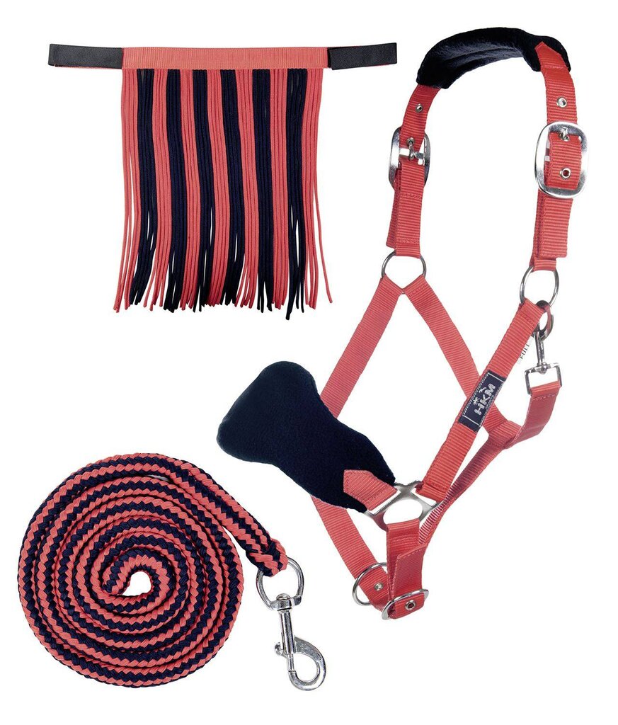 Nylonhalfter-Set mit Karabinerstrick und Fliegenfransen Stallhalfter