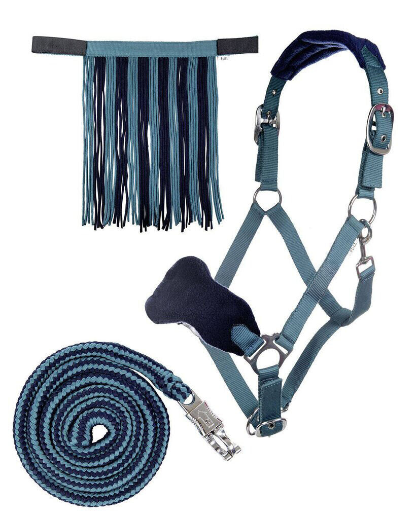 Nylonhalfter-Set mit Karabinerstrick und Fliegenfransen Stallhalfter