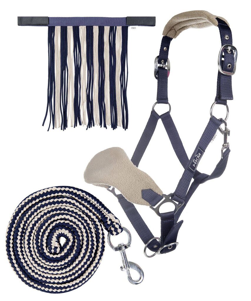 Nylonhalfter-Set mit Karabinerstrick und Fliegenfransen Stallhalfter