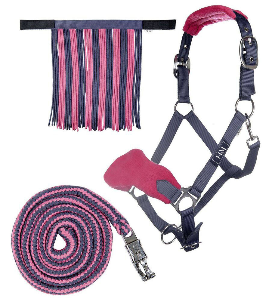 Nylonhalfter-Set mit Karabinerstrick und Fliegenfransen Stallhalfter