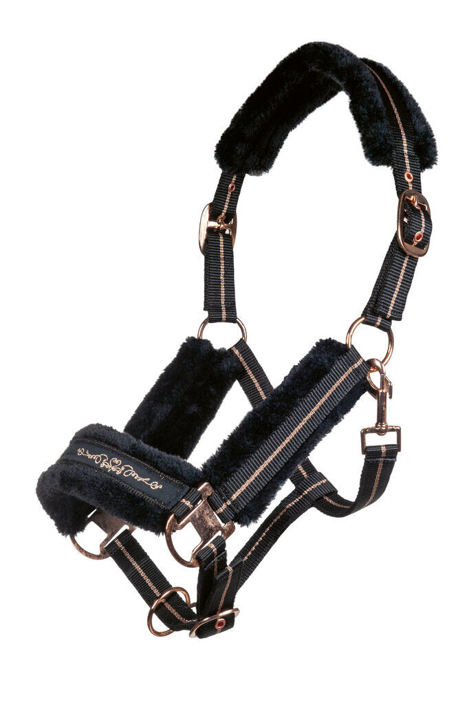 Rosegold nylon kötőfék plüss párnázással, istállókötőfék