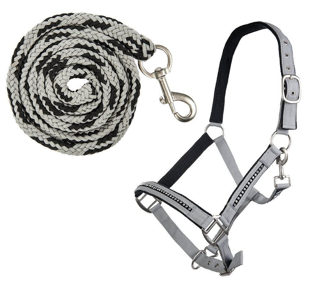 Nylonhalfter-Set Crystal mit Karabinerstrick Stallhalfter