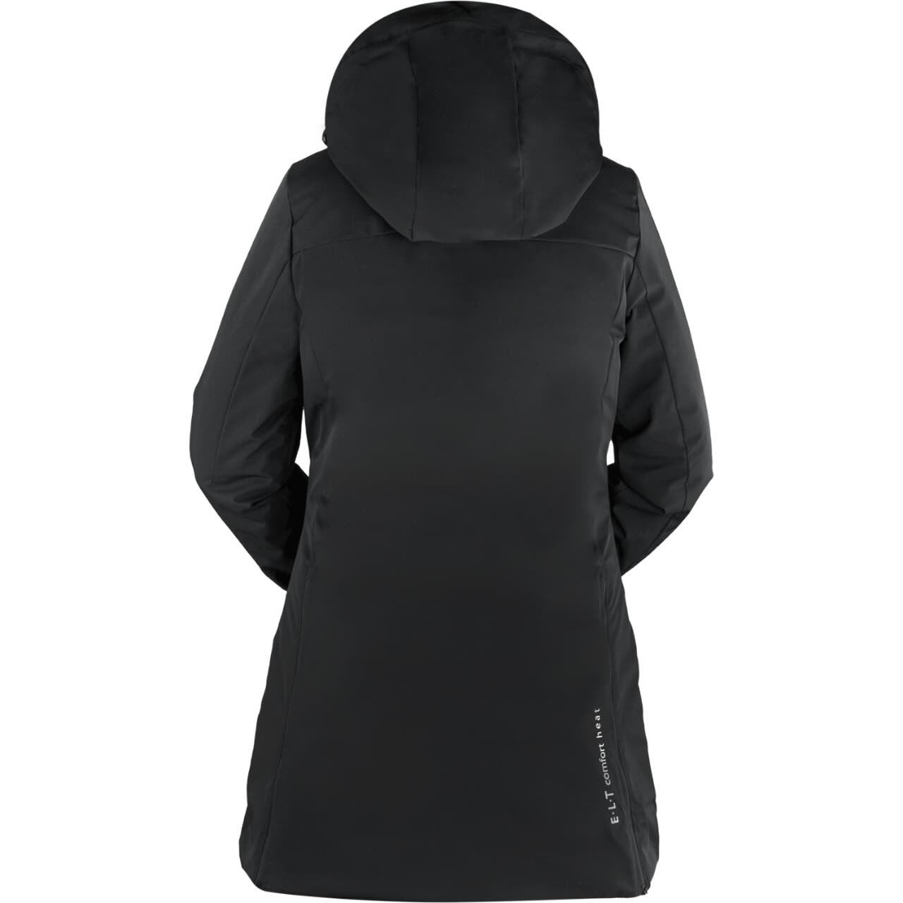 E.L.T Heizparka Damen Comfort Heat Heizjacke, Schwarz, Produkt allein von hinten auf weißem Hintergrund.