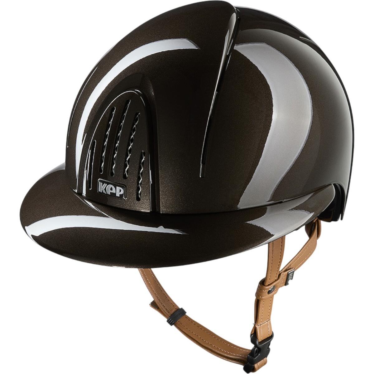 Reithelm Smart Nova Metallpolitur Polo Visier mit Beigen Kinnriemen