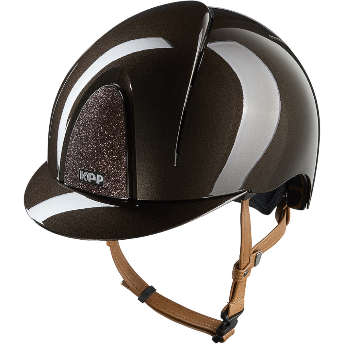KEP Reithelm Smart Nova Metallpolitur Star Brown mit Beigen Kinnriemen, Produkt allein.