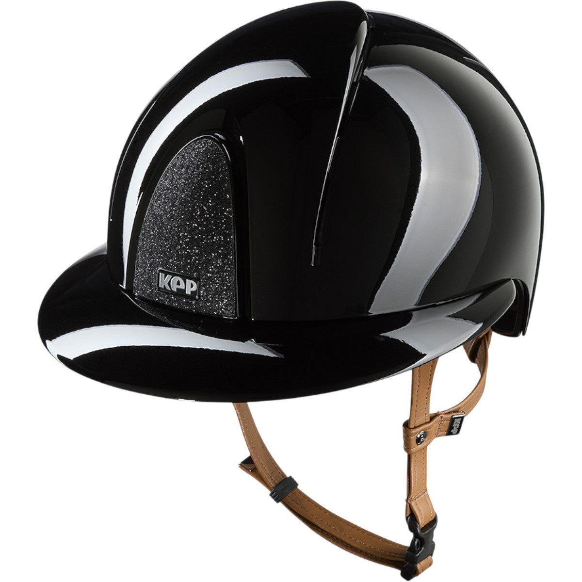 Reithelm Smart Nova Metallpolitur Polo Visier Star Black mit Beigen Kinnriemen