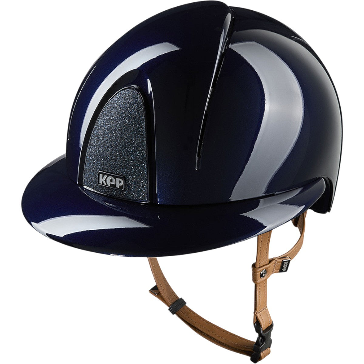 KEP Reithelm Smart Nova Metallpolitur Polo Visier Star Blue mit Beigen Kinnriemen, Produkt allein.