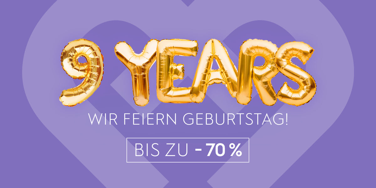 9 Years, Wir feiern Geburtstag, bis zu -70 % Banner.