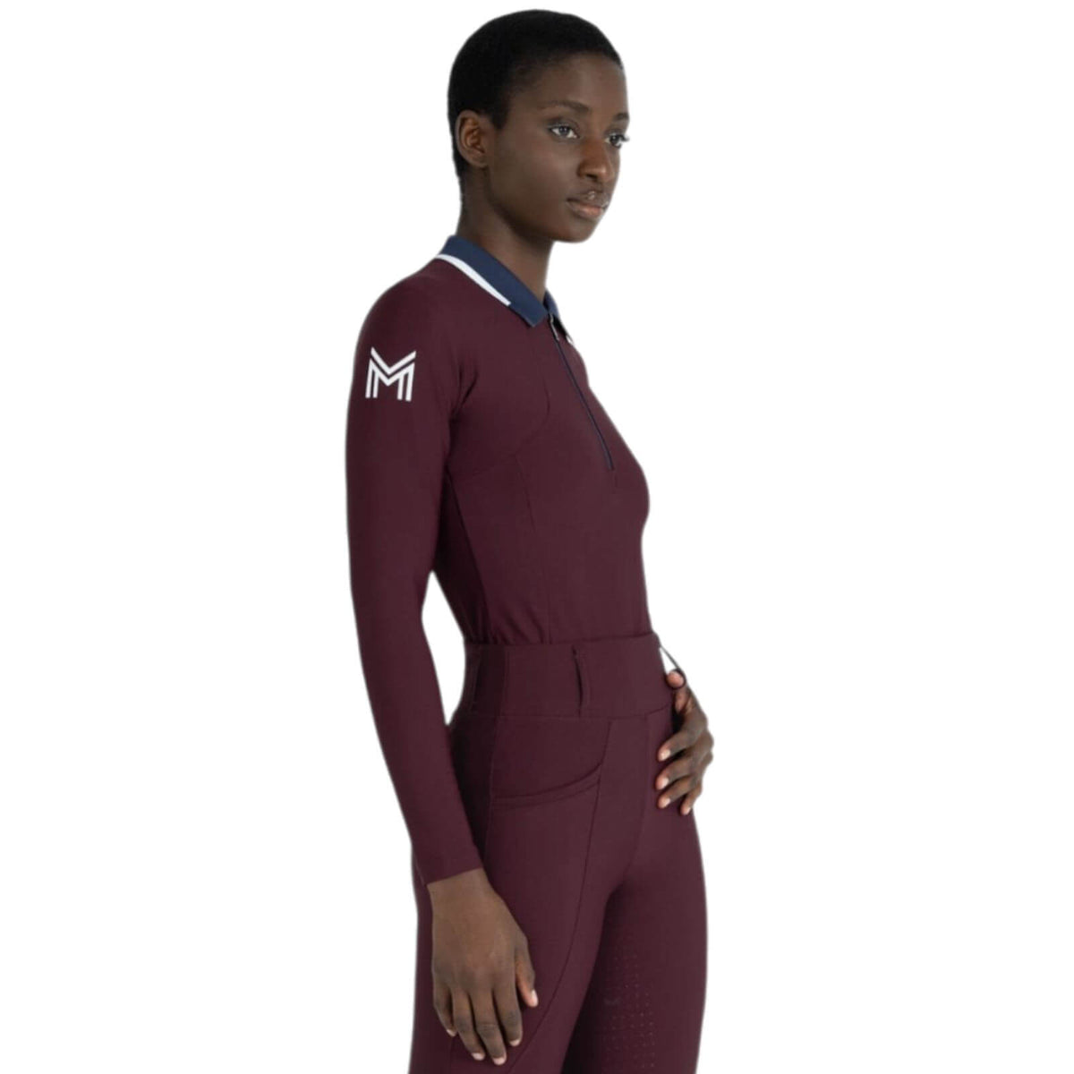 Langarmshirt Damen Concept Long Sleeve Polo Shirt Baselayer, Bordeaux, Person trägt das Produkt.
