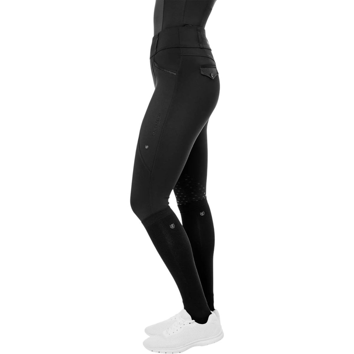 Reitleggings Damen Full-Grip Premium Black Glimmer Vollbesatz