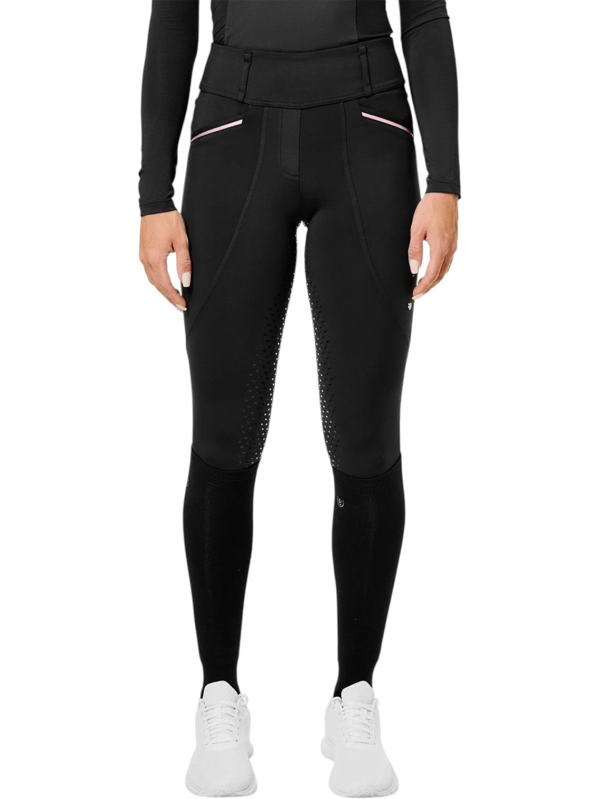 Reitleggings Damen Full-Grip Premium Black Pink Glimmer Vollbesatz