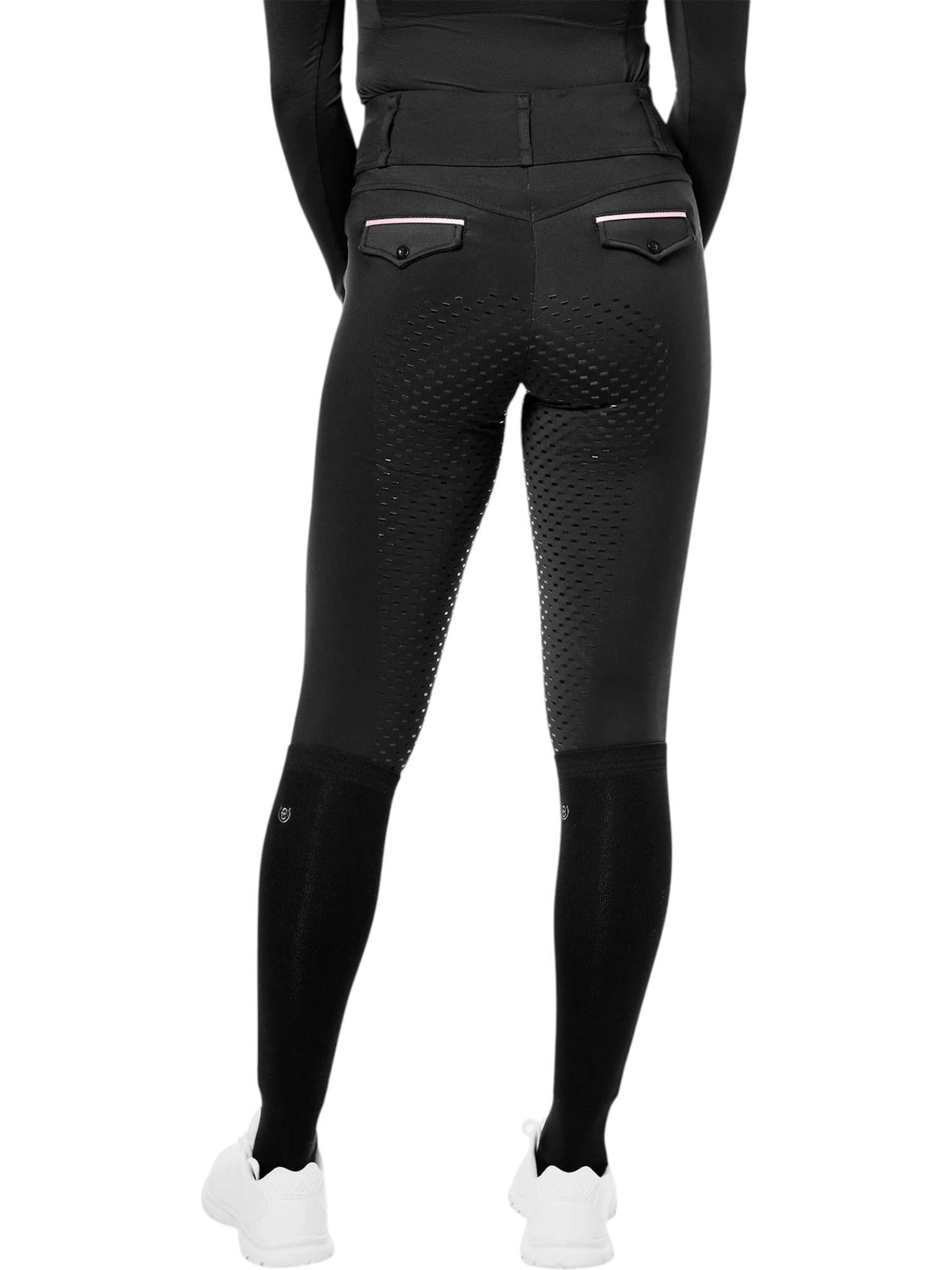 Reitleggings Damen Full-Grip Premium Black Pink Glimmer Vollbesatz