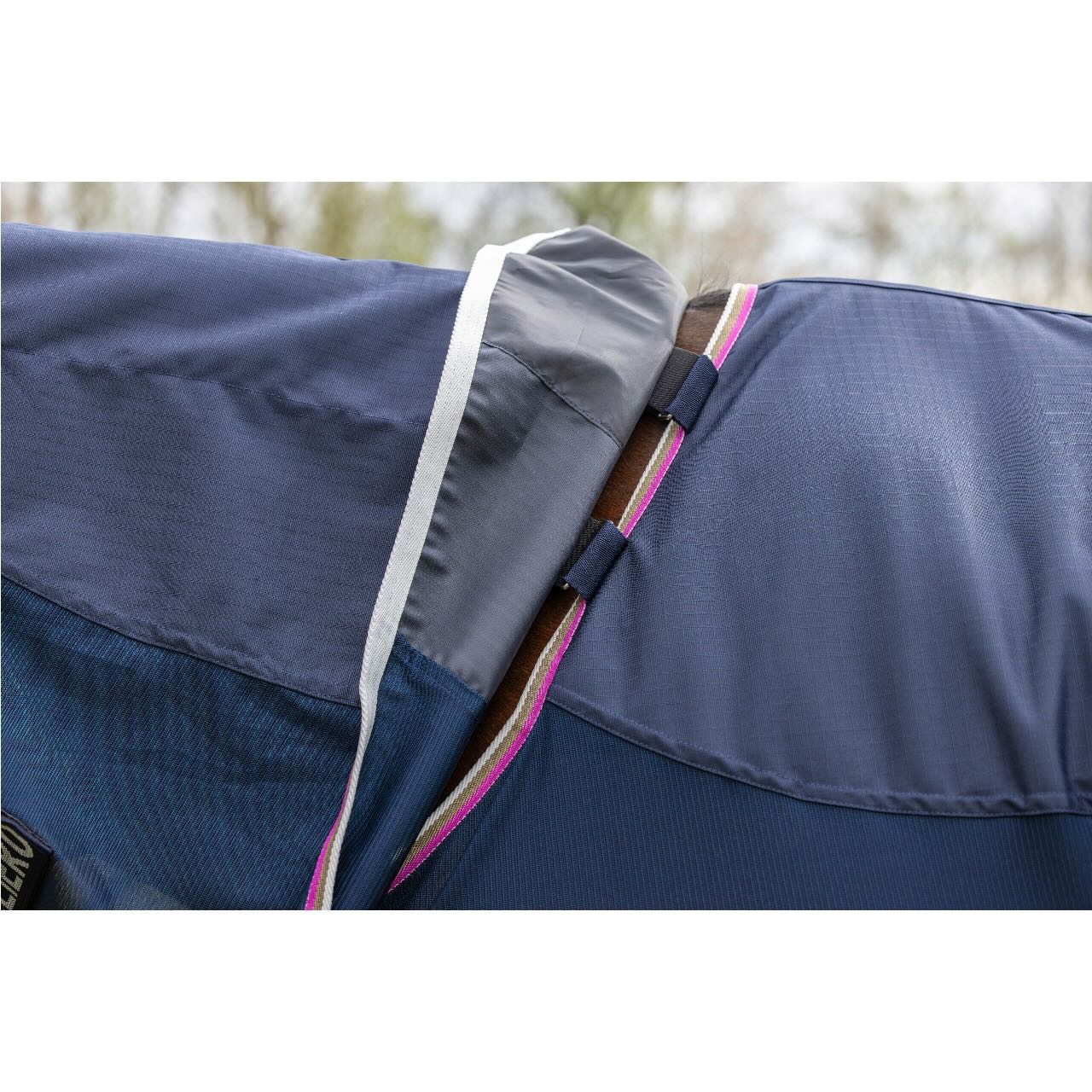 Covalliero Regendecke FS 2026 Kombidecke, Midsummer Blue, Detailaufnahme am Pferd.