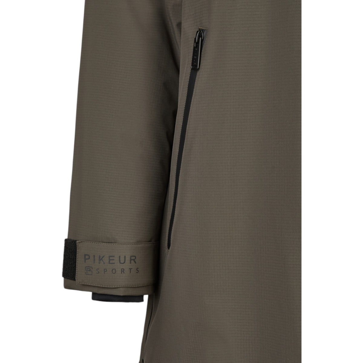 Pikeur Regenmantel Damen Sports HW 2025 Mantel, Olive, Detailaufnahme am Ärmel.