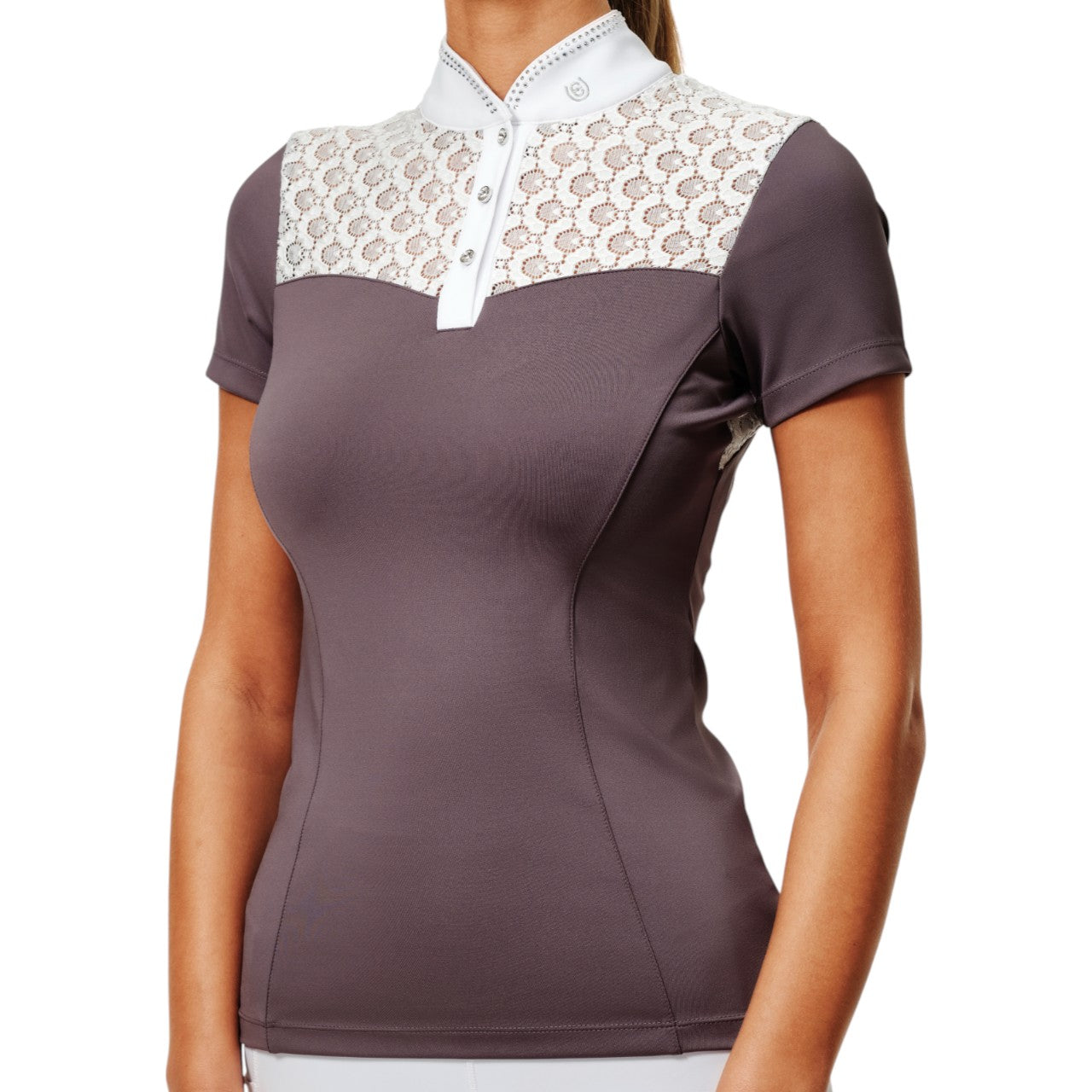 Turniershirt Damen Kurzarm Crystal Champion White Dark Violet Shortsleeve