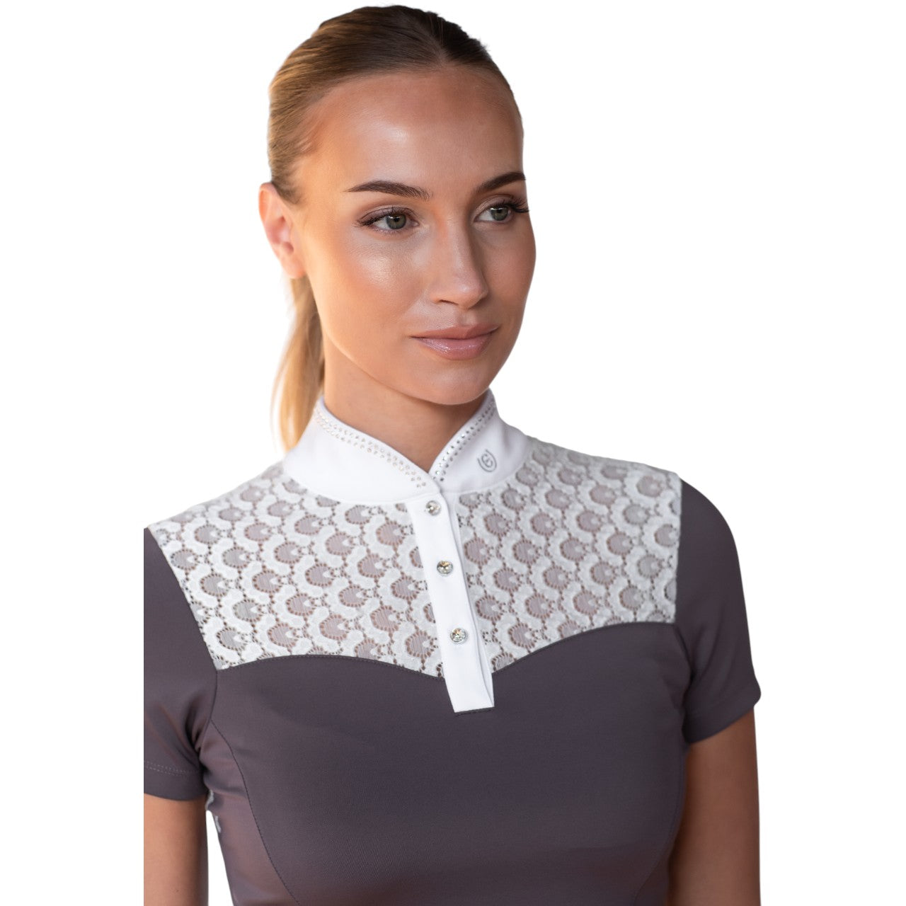 Turniershirt Damen Kurzarm Crystal Champion White Dark Violet Shortsleeve