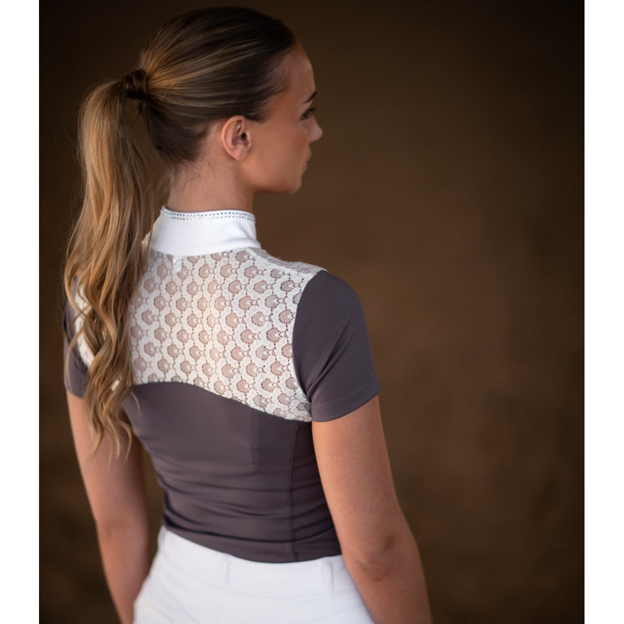 Turniershirt Damen Kurzarm Crystal Champion White Dark Violet Shortsleeve