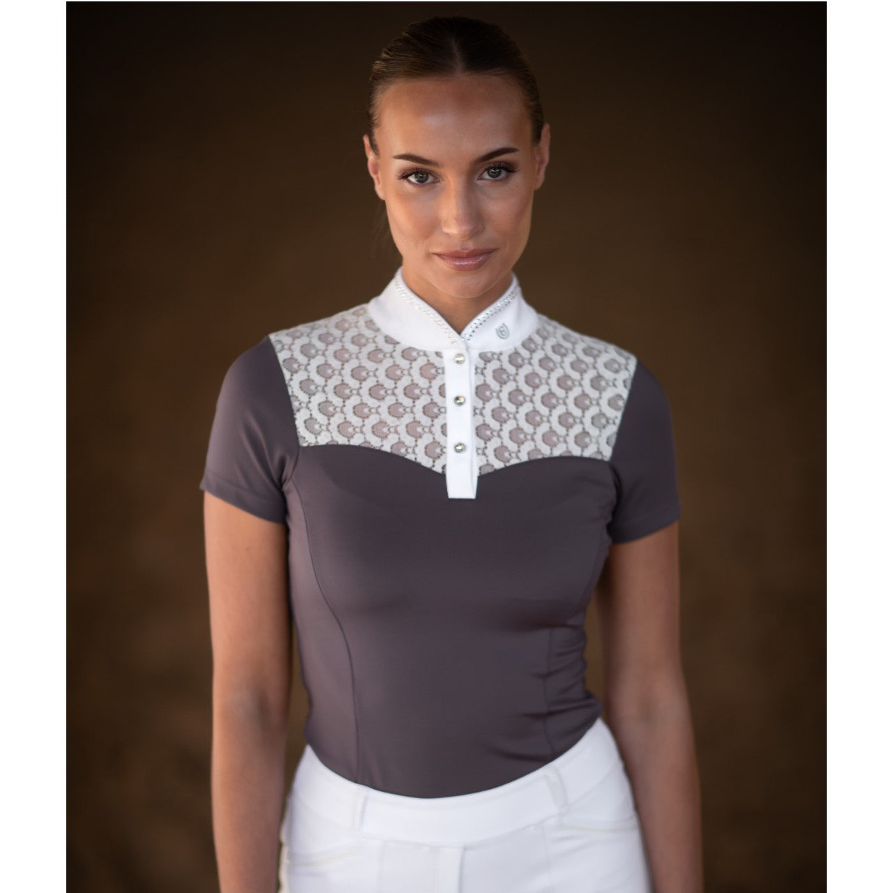 Turniershirt Damen Kurzarm Crystal Champion White Dark Violet Shortsleeve