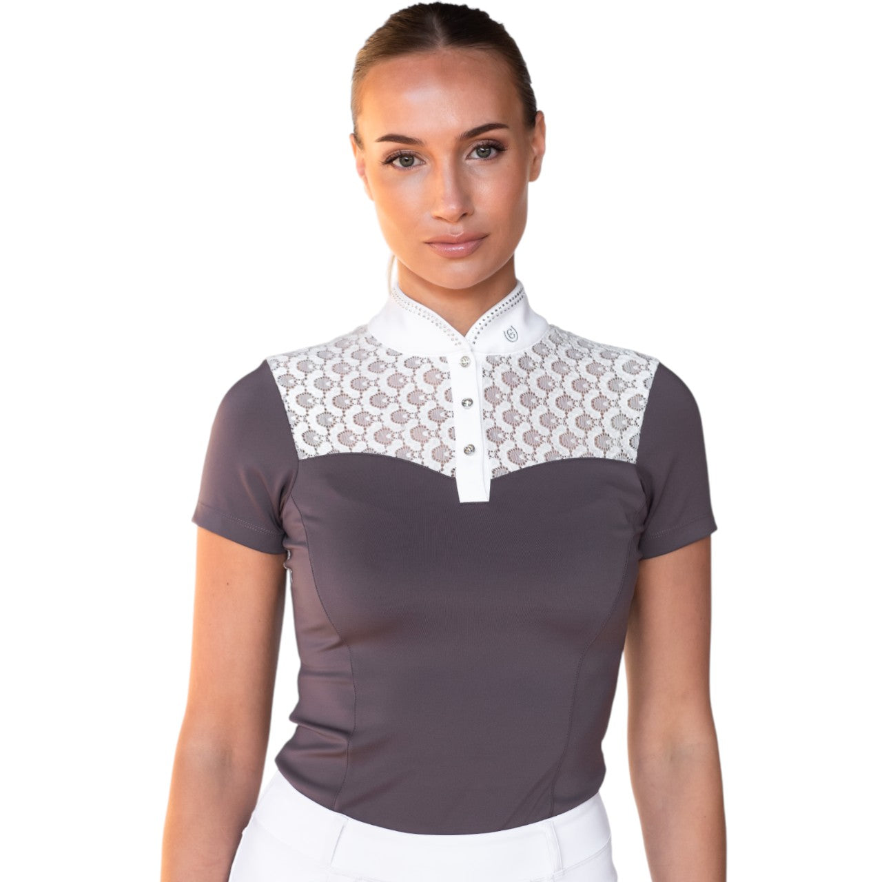 Turniershirt Damen Kurzarm Crystal Champion White Dark Violet Shortsleeve