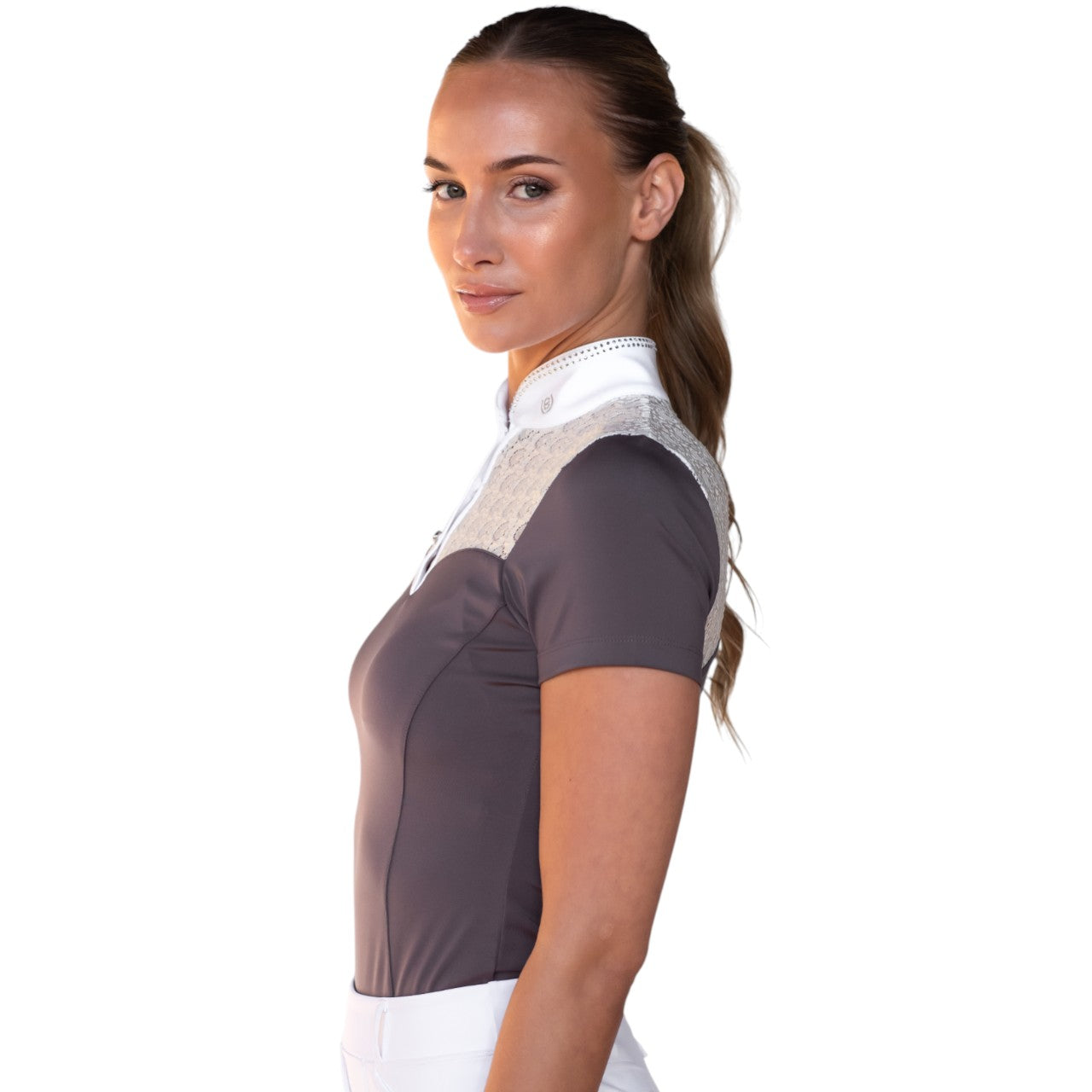 Turniershirt Damen Kurzarm Crystal Champion White Dark Violet Shortsleeve
