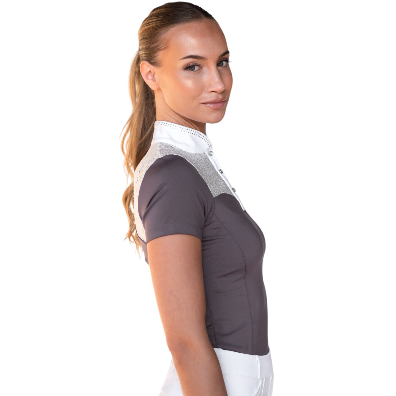 Turniershirt Damen Kurzarm Crystal Champion White Dark Violet Shortsleeve